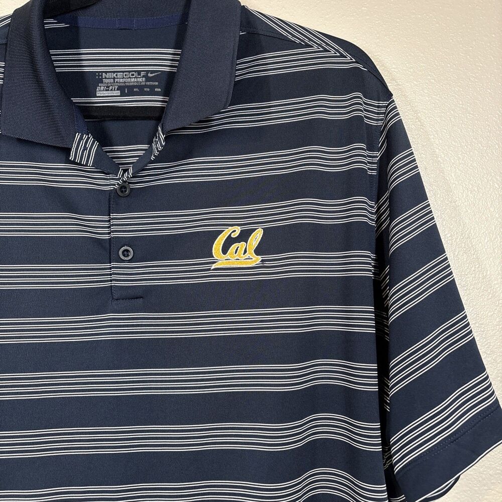 Cal Berkeley Polo Shirt Mens 2X ‎ Blue Stripe Golf Nike NCAA California Golden